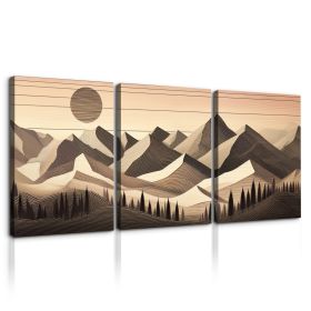 3 Panels Framed Abstract Wood Grain Boho Style Mountain & Forest Canvas Wall Art Decor,3 Pieces Mordern Canvas Decoration Painting for Office,Dining r