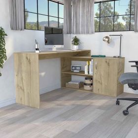 Axis Modern L-Shaped Computer Desk with Open & Closed Storage -Light Oak - as Pic