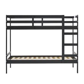 Modern Simple Solid Wood Twin Over Twin Bunk Bed, Black - as Pic