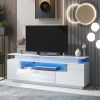 Modern, Stylish Functional TV stand with Color Changing LED Lights, Universal Entertainment Center, High Gloss TV Cabinet for 75+ inch TV - White