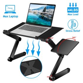 Foldable Laptop Table Bed Notebook Desk with Mouse Board Aluminum Alloy Breakfast Snacking Tray for Home Office Travel Use - Black