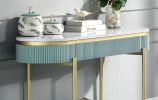 Glam Contemporary Light Teal 1pc Sofa Table White Faux Marble Top Living Room Side Table Open Bottom Shelve - as Pic