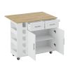 Multi-Functional Kitchen Island Cart with 2 Door Cabinet and Two Drawers,Spice Rack, Towel Holder, Wine Rack, and Foldable Rubberwood Table Top - Whit