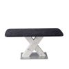 Modern Square Dining Table;  Stretchable;  Printed Black/white Marble +MDF X-Shape Table Leg with Metal Base - Black White