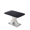 Modern Square Dining Table;  Stretchable;  Printed Black/white Marble +MDF X-Shape Table Leg with Metal Base - Black White