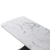 Modern Square Dining Table;  Stretchable;  Printed Black/white Marble +MDF X-Shape Table Leg with Metal Base - White+Black