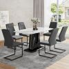 Table and chair set, modern and minimalist dining table, imitation marble tabletop, and MDF legs with U-shaped brackets. Comfortable chairs suitable f