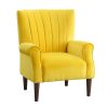 Modern Aesthetic Accent Chair Yellow Velvet Upholstery Channel Tufted Back Solid Wood Furniture 1pc Stylish Home Traditional Contoured Arms - as Pic