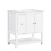 30" Bathroom Vanity with Sink Top, Bathroom Vanity Cabinet with Two Doors and One Drawer, MDF Boards, Solid Wood, One Package - White