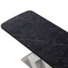 Modern Square Dining Table;  Stretchable;  Printed Black/white Marble +MDF X-Shape Table Leg with Metal Base - Black White