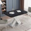 Modern Square Dining Table;  Stretchable;  Printed Black/white Marble +MDF X-Shape Table Leg with Metal Base - Black White