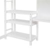 Full Size Wooden Loft Bed with Shelves, Desk and Writing Board - White