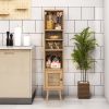 4 Tiers Rattan Storage Cabinet with Slim Design - Natural