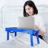 Foldable Laptop Table Bed Notebook Desk with Cooling Fan Mouse Board LED light 4 xUSB Ports Breakfast Snacking Tray  - Blue