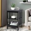 Set of 2 Multifunctional 3-Tier Nightstand Sofa Side Table with Reinforced Bars and Stable Structure - Black