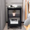 Set of 2 Multifunctional 3-Tier Nightstand Sofa Side Table with Reinforced Bars and Stable Structure - Black