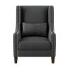 1pc Traditional Accent Chair with Pillow Nailhead Trim Dark Gray Polyester Upholstered Solid Wood Furniture Modern Living Room Chair - as Pic