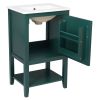 20" Bathroom Vanity with Sink, Bathroom Cabinet with Soft Closing Door, Storage Rack and Open Shelf - Green