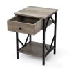 Set of 2 Nightstand Industrial End Table with Drawer;  Storage Shelf and Metal Frame for Living Room;  Bedroom;  XH - Washed Gray