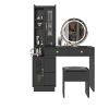 Modern Makeup Vanity Table Set with Side Cabinet and LED Mirror, Retractable Dressing Table with Power Outlets, 3 Light Colors - as picture