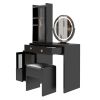 Modern Makeup Vanity Table Set with Side Cabinet and LED Mirror, Retractable Dressing Table with Power Outlets, 3 Light Colors - as picture