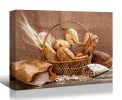 Framed Canvas Wall Art Decor Bread Painting, Still Life Bread in Basket Painting Decoration For Office Living Room, Bedroom Decor-Ready To Hang - as P