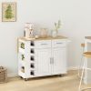 Multi-Functional Kitchen Island Cart with 2 Door Cabinet and Two Drawers,Spice Rack, Towel Holder, Wine Rack, and Foldable Rubberwood Table Top - Whit