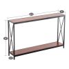 Triamine Board Cross Iron Frame Porch Table Sofa Side Table Black Wood Grain  - Reddish Brown