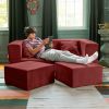 Jaxx Zipline Convertible Sleeper Loveseat & Ottomans, Textured Microvelvet - Berry Red - Berry Red - Microvelvet