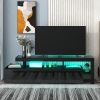 Modern Style 16-colored LED Lights TV Cabinet, UV High Gloss Surface Entertainment Center with DVD Shelf, Up to 70 inch TV - Black