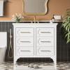 36'' Bathroom Vanity with Resin Sink Combo, Free Standing Single Vanity Set with Four Drawers, Solid Wood Frame Bathroom Storage Cabinet - as Pic