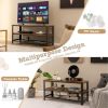 3-Tier Industrial Entertainment TV Stand with Metal Mesh Shelf - Rustic Brown + Black