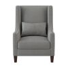 1pc Traditional Accent Chair with Pillow Nailhead Trim Light Gray Polyester Upholstered Solid Wood Furniture Modern Living Room Chair - as Pic