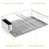 Dish Drying Rack Stainless Steel Dish Rack w/ Drainboard Cutlery Holder Kitchen Dish Organizer - Silver