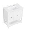 30" Bathroom Vanity with Sink Top, Bathroom Vanity Cabinet with Two Doors and One Drawer, MDF Boards, Solid Wood, One Package - White