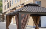 12*12FT patic gazebo; alu gazebo with steel canopy; Outdoor Permanent Hardtop Gazebo Canopy for Patio;  Garden;  Backyard - Bronze