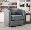 Classic Living Room Furniture 1pc Swivel Accent Chair Gray Velvet Upholstery Pleated Detail Solid Wood Furniture 360 Degree Swivel Chair Tuxedo Arms -