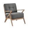 Modern Tufted Back Accent Chair 1pc Dark Gray Upholstery Antique Finish Solid Rubberwood Unique Design Furniture - as Pic