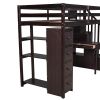 Twin size Loft Bed with Storage Drawers ,Desk and Stairs, Wooden Loft Bed with Shelves  - Espresso