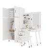 Makeup Vanity Table and Large Armoire Wardrobe Set, Dressing Table with LED Mirror and Power Outlets and 5 Drawers, 4 Door Bedroom Closet, White - as