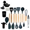 33pcs Set Wooden Handle Silicone Kitchen Utensils 33 Pieces Set Silicone Spoon Shovel Kitchen Gadgets Set Silicone Kitchen Utensils - Purple