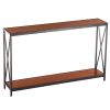 Triamine Board Cross Iron Frame Porch Table Sofa Side Table Black Wood Grain  - Reddish Brown