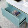 Glam Contemporary Light Teal 1pc Sofa Table White Faux Marble Top Living Room Side Table Open Bottom Shelve - as Pic