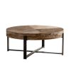 31.29"Modern Retro Splicing Round Coffee Table, Fir Wood Table Top with Black Cross Legs Base - Black