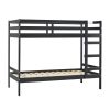 Modern Simple Solid Wood Twin Over Twin Bunk Bed, Black - as Pic