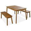 3 Pieces Acacia Wood Table Bench Dining Set For Outdoor & Indoor Furniture With 2 Benches, Picnic Beer Table for Patio, Porch, Garden, Poolside - Acac