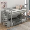 Twin-Over-Twin Floor Bunk Bed, Built-In Ladder with Storage, Stylish Gray Finish - Gray