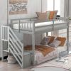 Twin-Over-Twin Floor Bunk Bed, Built-In Ladder with Storage, Stylish Gray Finish - Gray