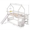 Twin-Over-Twin House Bunk Bed, Convertible Slide, Storage Staircase - White