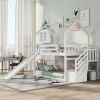 Twin-Over-Twin House Bunk Bed, Convertible Slide, Storage Staircase - White